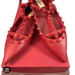 Valentino Garavani Red Flats with Studded Straps Size 11 B